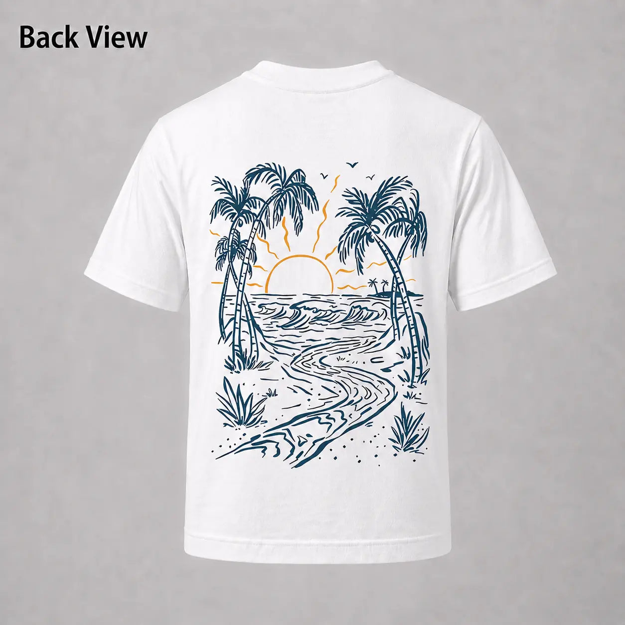 Coastal Men's Vacation Style Island Element Printed Short Sleeve T-Shirt, Suitable For Summer Wear, Comfortable & Breathable, Leading Fashion Soft Cotton Tee & Casual Outings 100% Cotton T-Shirt Ideal For Daily Outings & Holiday Gifts.