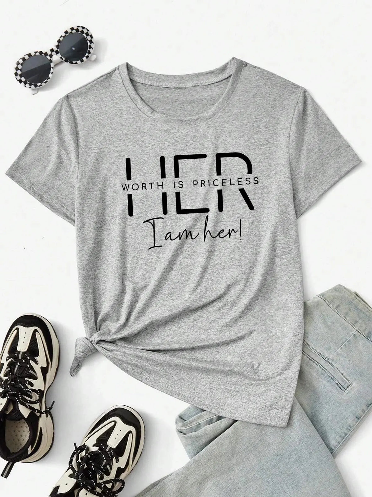 Women's Letter Print Round Neck Tee, Womenswear, Casual Short Sleeve Crew Neck T-Shirt for Summer, Fashion Women's Top for Daily Wear, Casual Tops