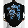 [Men's T-Shirt] New Men's T-Shirt, American Street Style Blue Peony Print T-Shirt