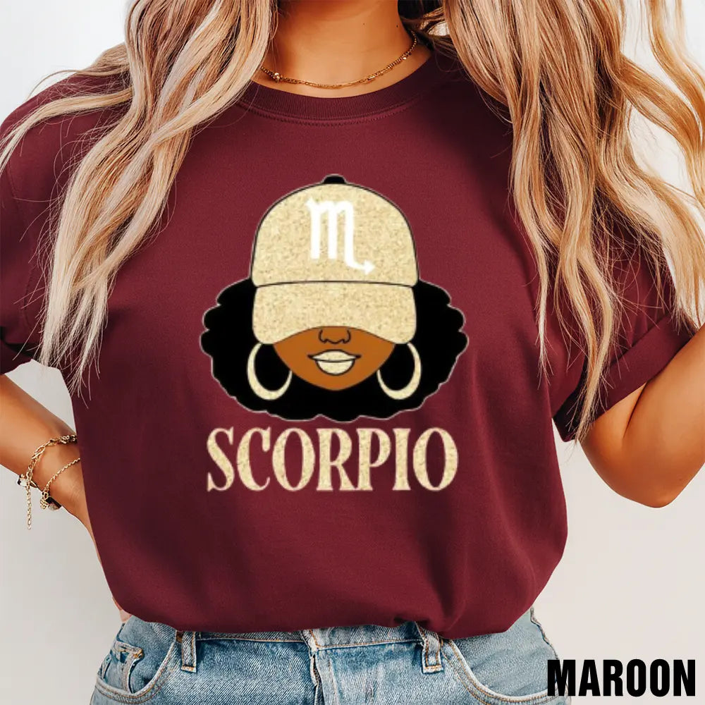 All 12 Zodiac Slay Girl T-shirt – Glitter Astrology Hat Graphic for Adults, Full Horoscope Star Sign Collection with Bold Zodiac Letter Design, Unisex Astrology Gift for Men & Women