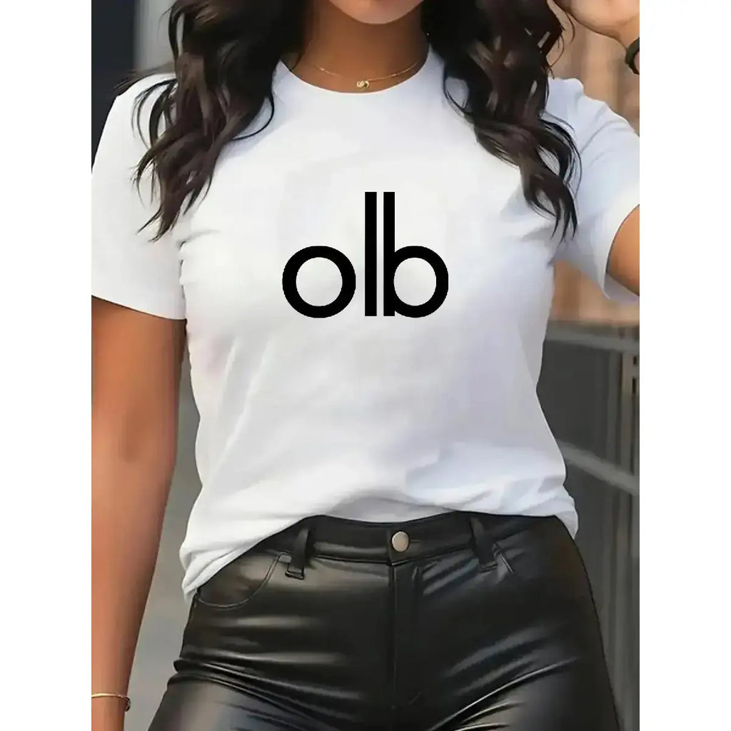 Women's Summer Casual Short-Sleeve Round-Neck Printed T-Shirt - Fitted Knit Fabric, Moderate Thickness, Streetwear Style, Essential Top, Clothes for Women