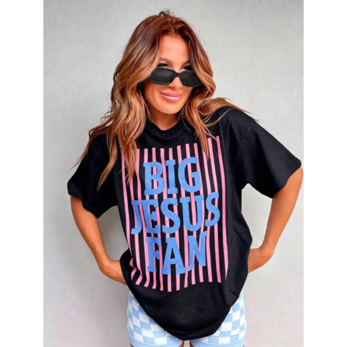 Big Jesus Fan Graphic Top-Loose-Fit Easy Relaxed Style,