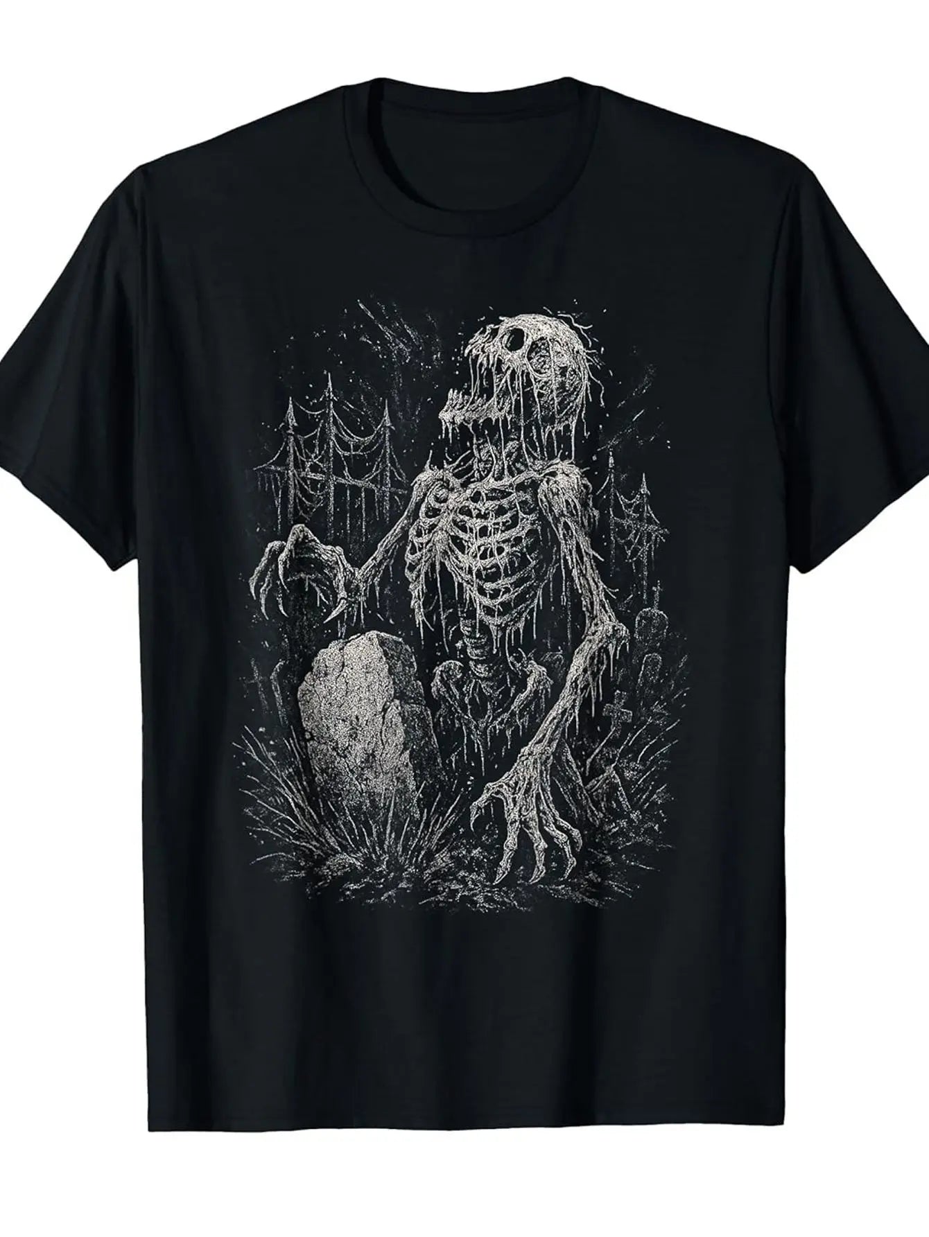 Men'S Zombie Skeleton Undead Horror Graphic T-Shirt - Soft Gothic Heavy Metal Inspired Tee with Graveyard Art, Short Sleeve Crew Neck Casual Shirt for Halloween, Themed Events & Casual Attire