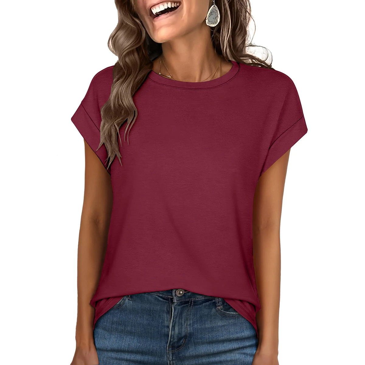 ANRABESS Womens Tops Summer Cap Sleeve Basic Tee Shirts 2026 Trendy Loose Fit Casual Dressy Business Work Tshirts Crewneck Tops Clothes