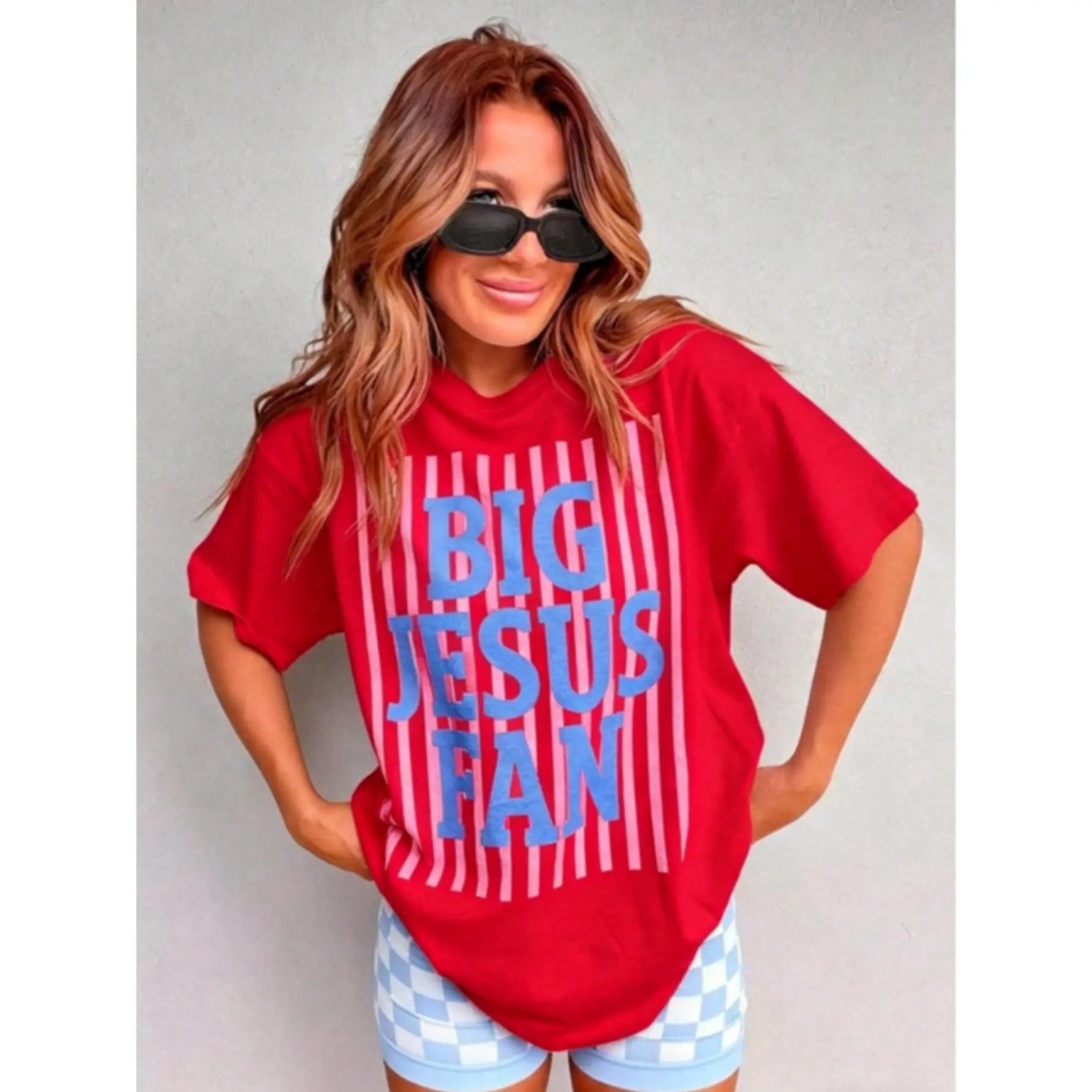 Big Jesus Fan Graphic Top-Loose-Fit Easy Relaxed Style,