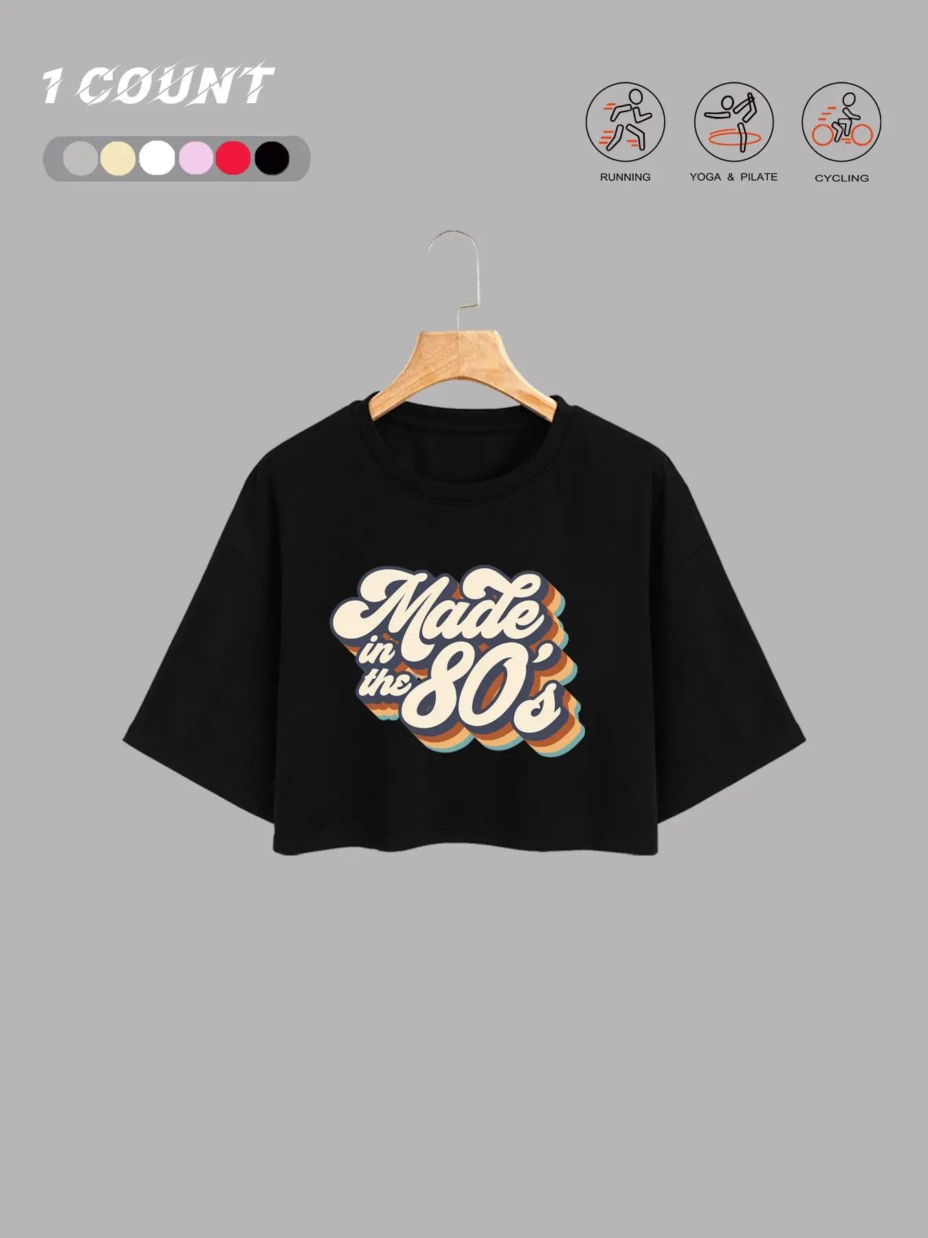 Women's 80s 90s Letter Print Round Neck Crop Tee, Casual Short Sleeve Crew Neck T-shirt for Daily Wear, Ladies Summer, Casual Chic Top, Casual Fashion Comfy