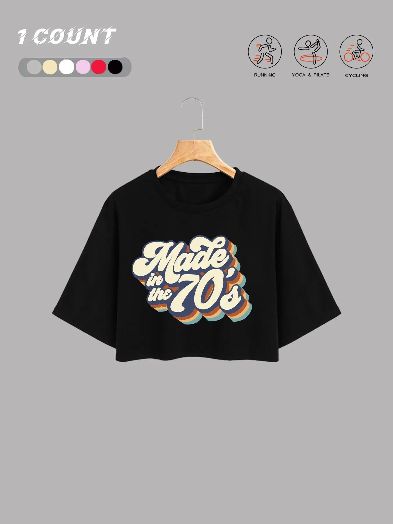 Women's 80s 90s Letter Print Round Neck Crop Tee, Casual Short Sleeve Crew Neck T-shirt for Daily Wear, Ladies Summer, Casual Chic Top, Casual Fashion Comfy