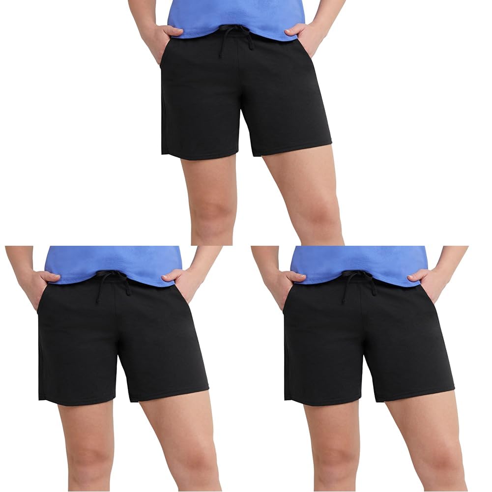 Hanes Women's Jersey Pocket Shorts, Drawstring Cotton Jersey Shorts, 7" Inseam