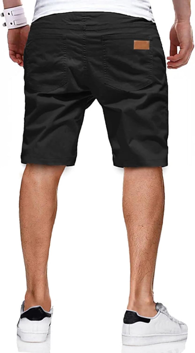 JMIERR Mens Cotton Stretch Shorts Casual Drawstring Twill Chino Shorts | Drawstring Waist, Phone Pockets, Golf, Summer Beach Cruise Outfits, Machine Wash
