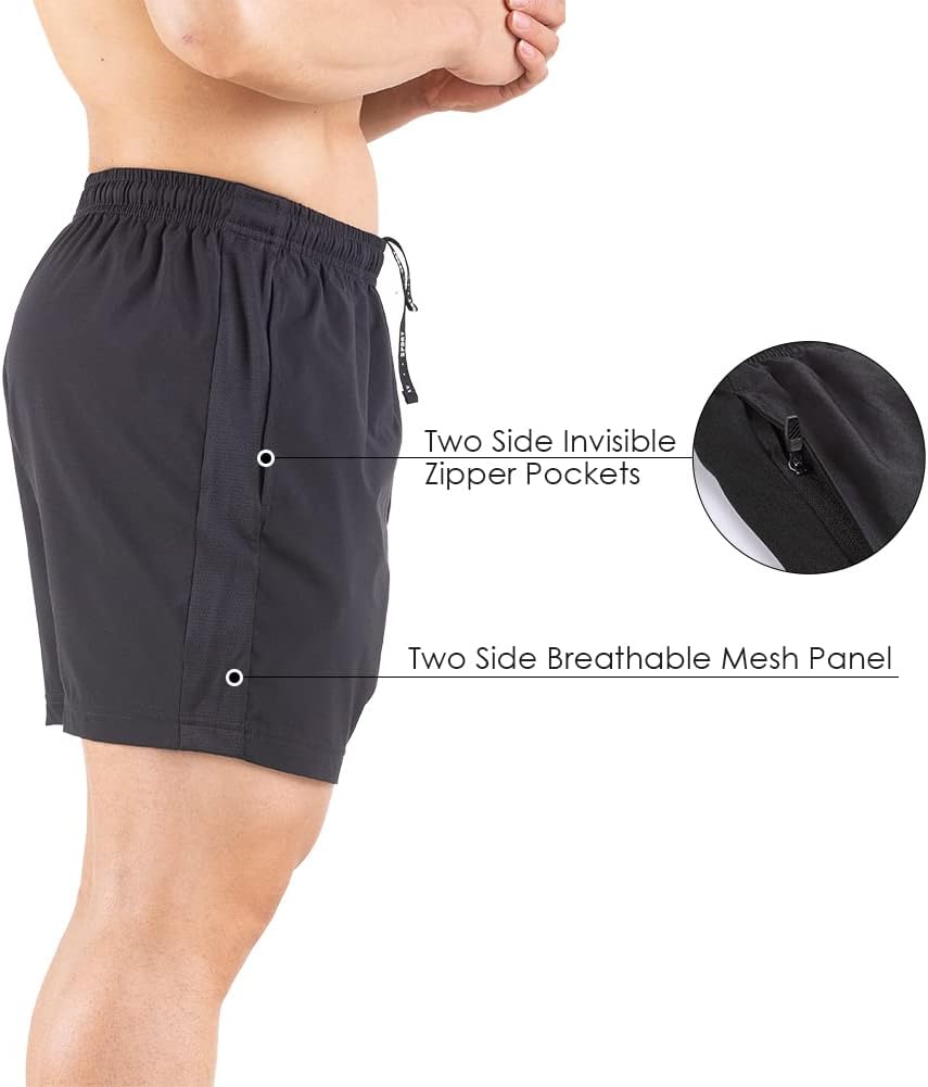 Gaglg Men's 5" Running Shorts 2 Pack Quick Dry Athletic Workout Gym Shorts with Zipper Pockets