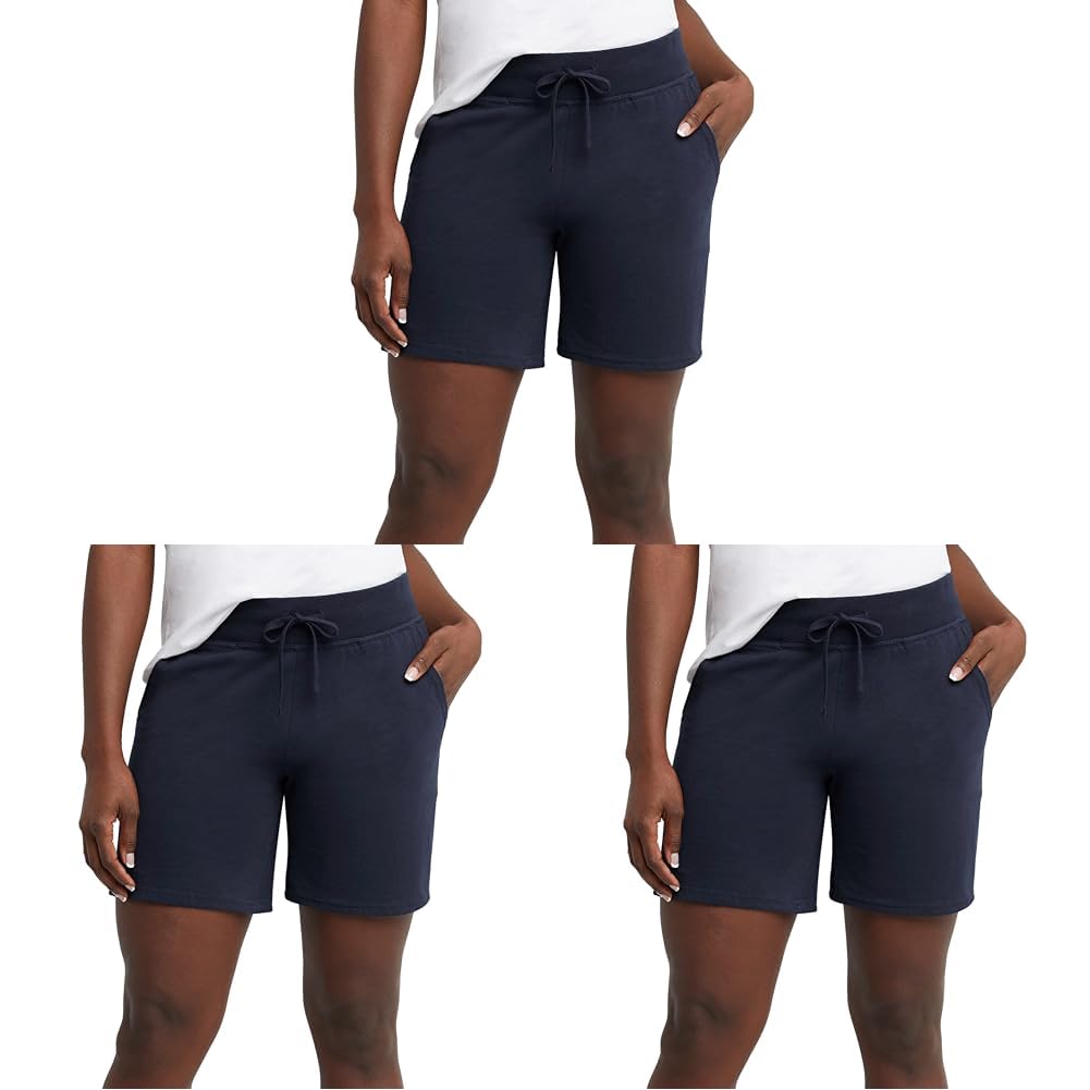 Hanes Women's Jersey Pocket Shorts, Drawstring Cotton Jersey Shorts, 7" Inseam