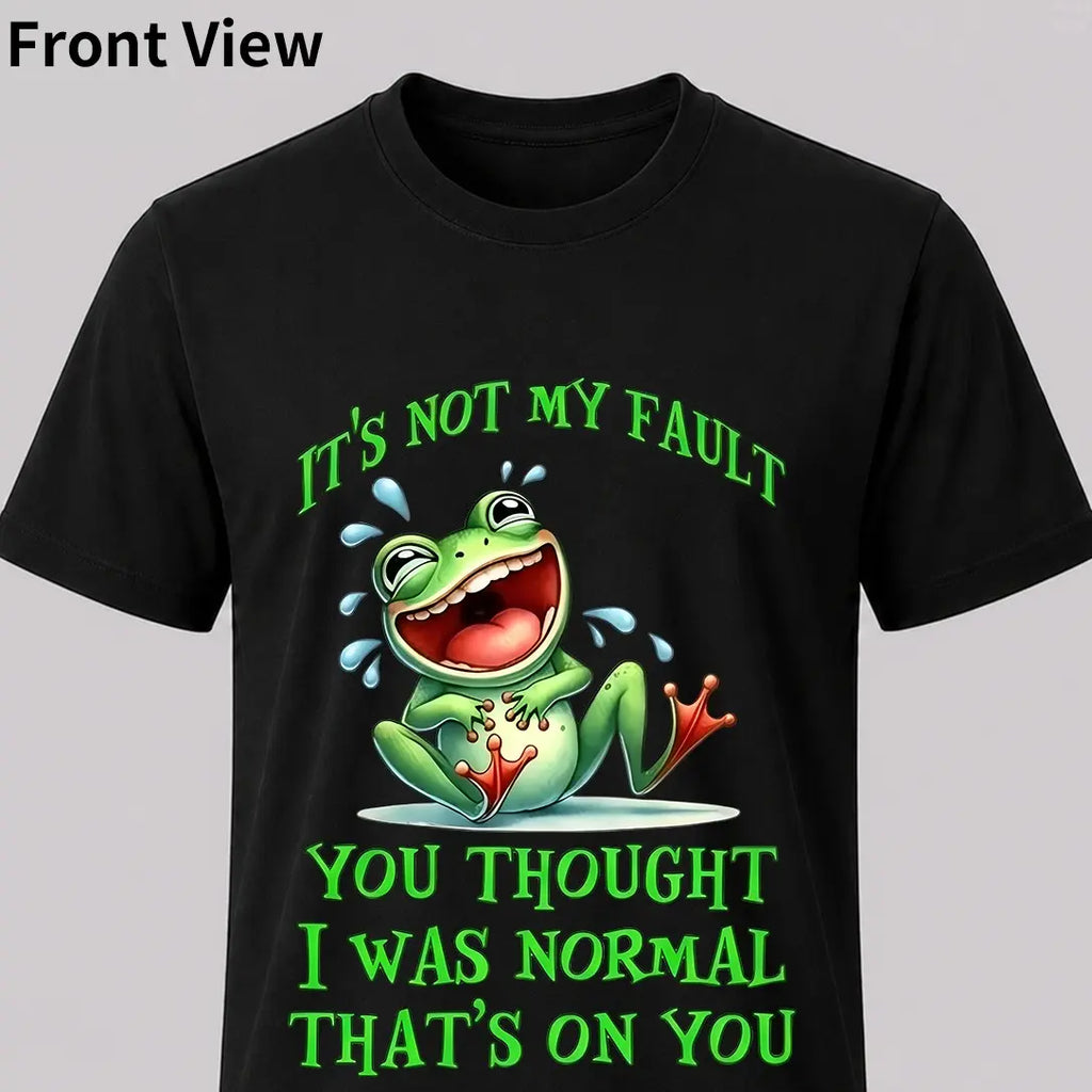 Funny Frog T-Shirt for Men & Women - "It'S Not My Fault You Thought I Was Normal" Slogan with Smiling Green Frog & Poison Dart Design,  Soft Crewneck Retro Graphic Tee, Casual Regular Fit Black Shirt with Vibrant Green Print