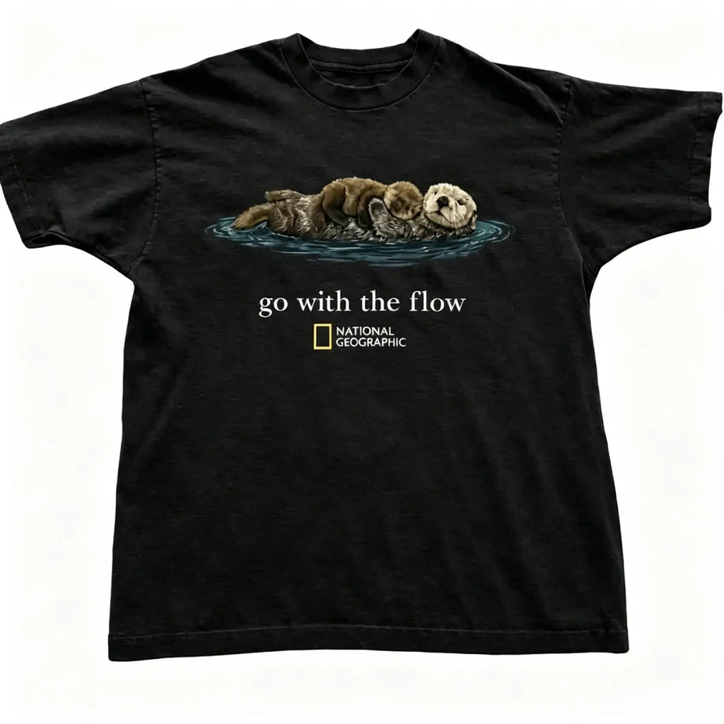 [Sale off up to 50%25] Otter Go With The Flow Graphic T-Shirt Unisex Vintage Style Animal Lover Gift Cute Sea Otter Tee Nature Inspired Shirt