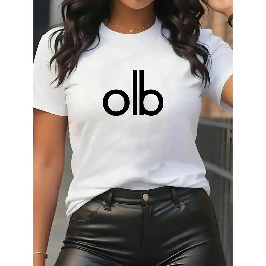 Women's Summer Casual Short-Sleeve Round-Neck Printed T-Shirt - Fitted Knit Fabric, Moderate Thickness, Streetwear Style, Essential Top, Clothes for Women