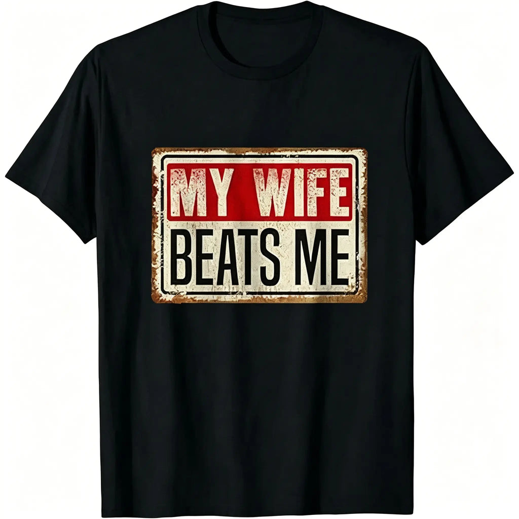 Cotton Short Sleeve T-Shirt Funny My Wife Beats Me Shirt, American Flag Husband and Wife Shirts, Husband Shirt for Men, Father's Day Gift, Tshirt Unisex