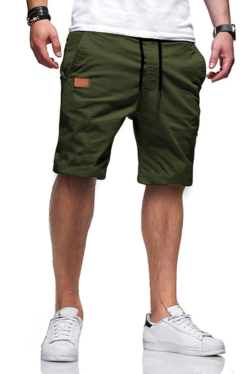 JMIERR Mens Cotton Stretch Shorts Casual Drawstring Twill Chino Shorts | Drawstring Waist, Phone Pockets, Golf, Summer Beach Cruise Outfits, Machine Wash