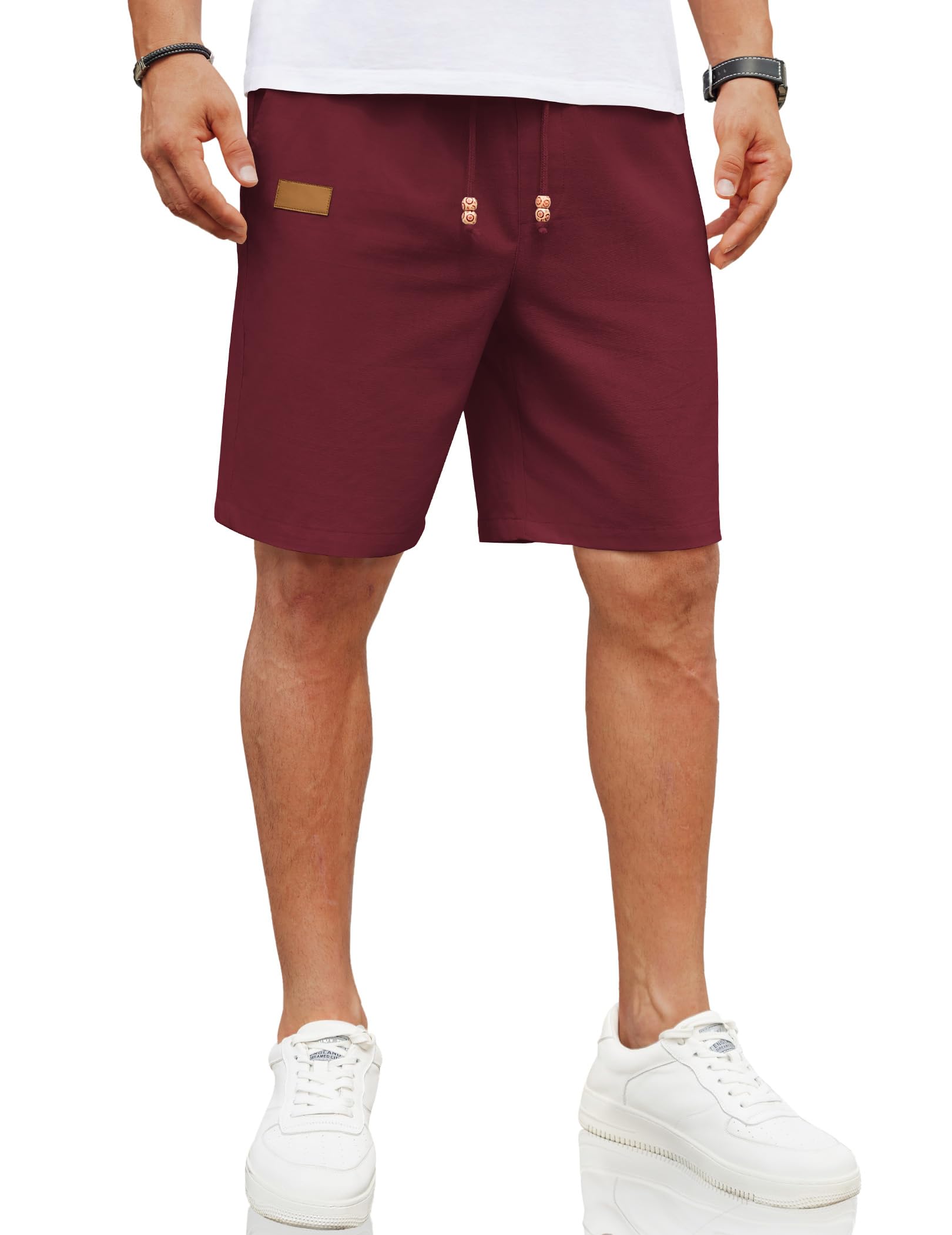COOFANDY Mens Casual Linen Shorts Elastic Waist Drawstring Loose Fit Summer Beach Vacation Shorts with Pockets