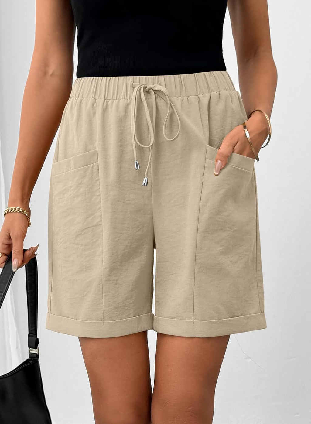 SHEWIN Womens Shorts Lightweight Bermuda Shorts for Women Casual 5 Inch Inseam Summer Linen Shorts with Pockets