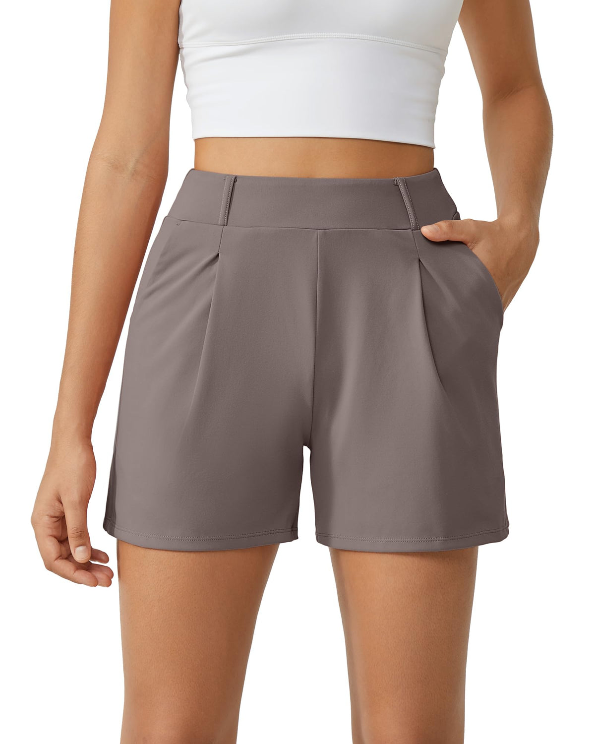 G4Free EverGoing Dressy Casual Shorts for Women 4" High Waisted Summer Lounge Pleated Shorts with Pockets