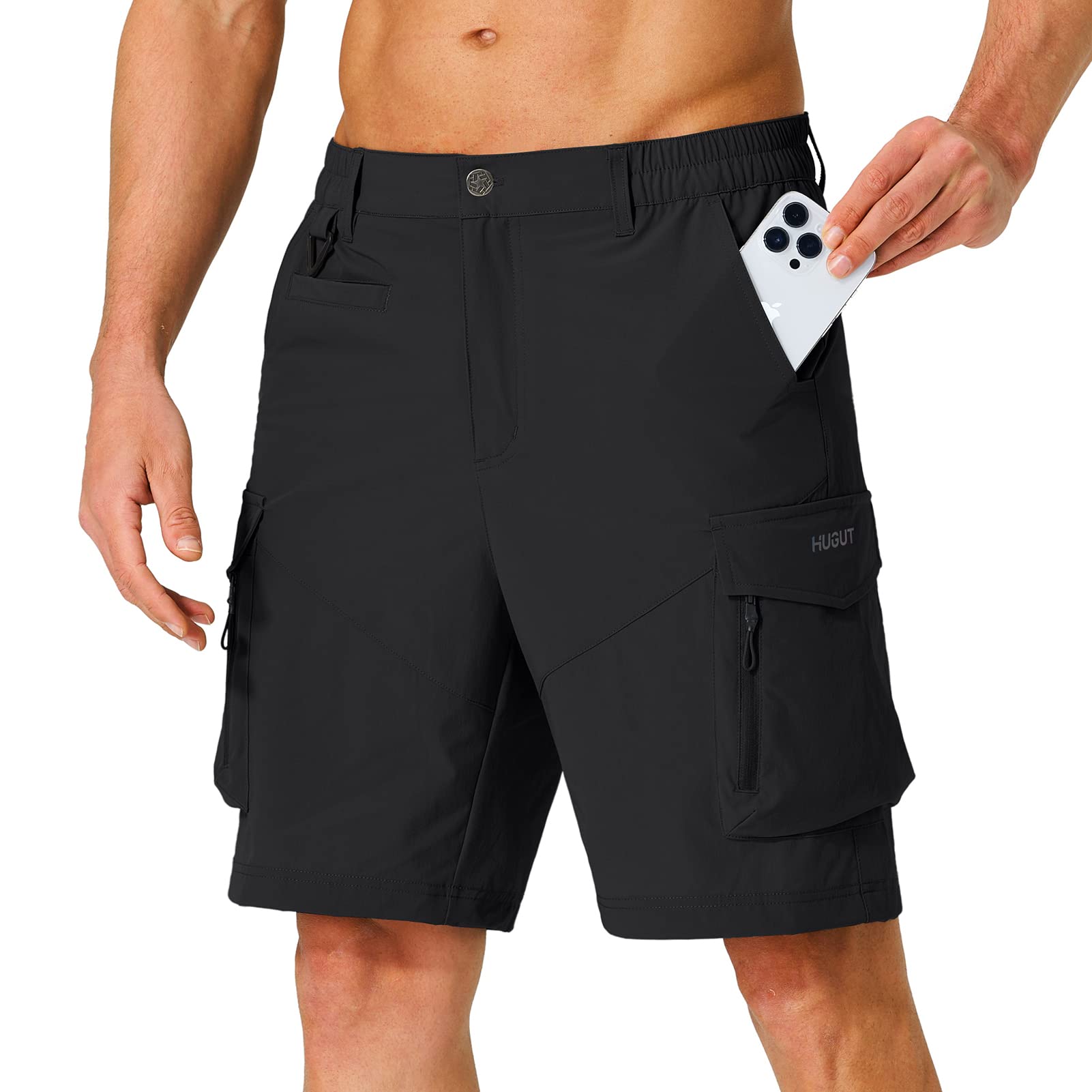 Hugut Men's Hiking Cargo Shorts Quick Dry Lightweight Travel Shorts with Multi Pockets for Fishing Camping Golf