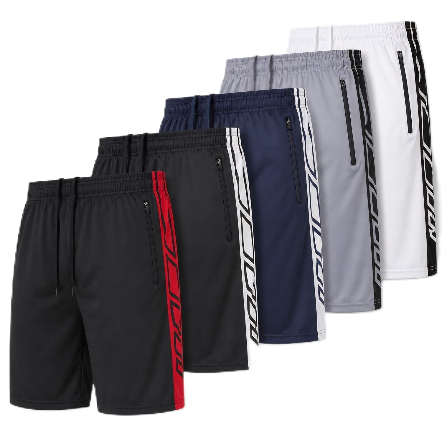 Ultra Performance Mens 5 Pack Athletic Running Shorts, Loose fit Basketball Gym Workout Shorts for Men with Zippered Pockets