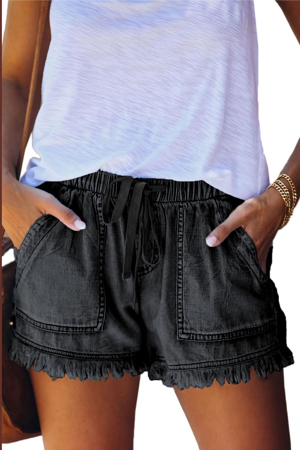 YOCUR Womens Lightweight Shorts Casual Baggy Trendy Hot Pants Elastic Waist Drawstring Comfy Shorts