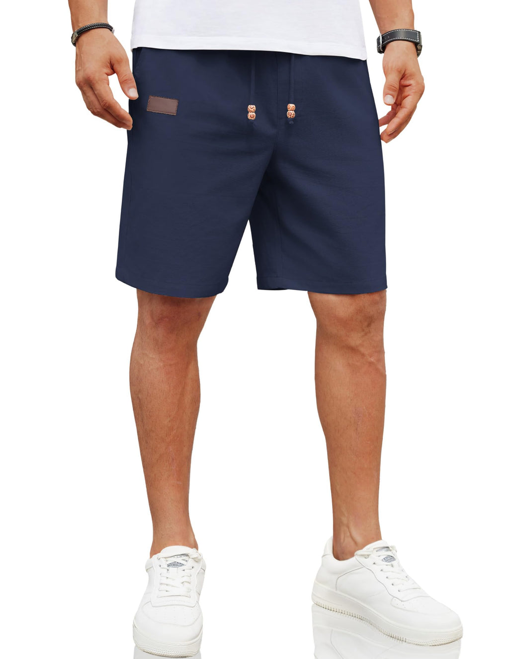 COOFANDY Mens Casual Linen Shorts Elastic Waist Drawstring Loose Fit Summer Beach Vacation Shorts with Pockets