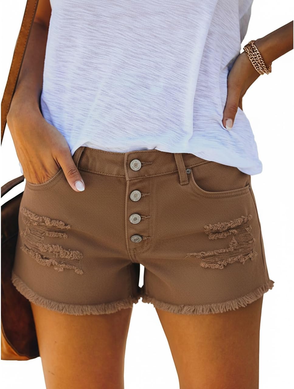 Women's Mid Rise Ripped Stretchy Jean Shorts Frayed Raw Hem Casual Denim Shorts 2026