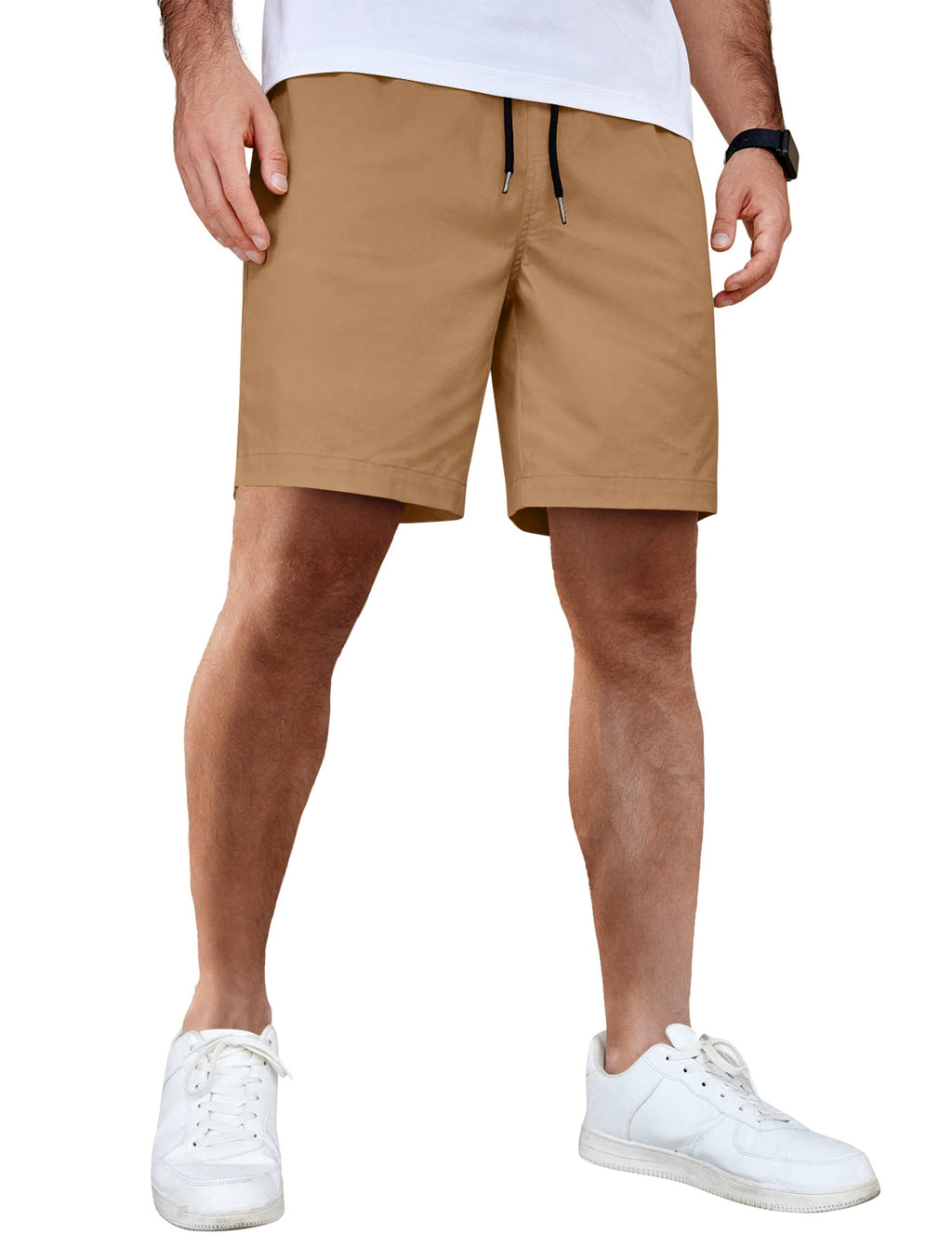 COOFANDY Men's Casual Shorts Cotton Elastic Waist Drawstring Shorts Lightweight Summer Beach Shorts