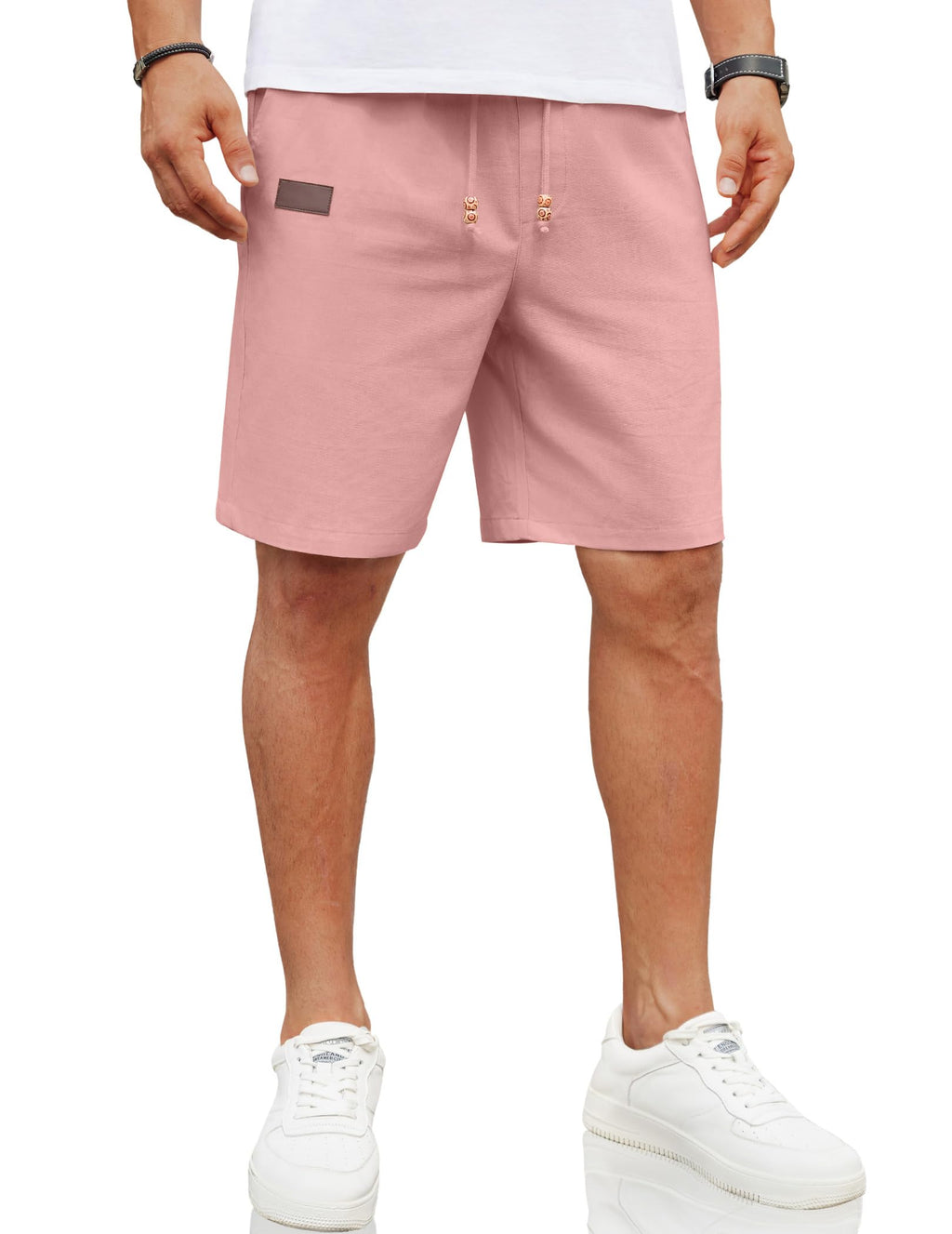 COOFANDY Mens Casual Linen Shorts Elastic Waist Drawstring Loose Fit Summer Beach Vacation Shorts with Pockets