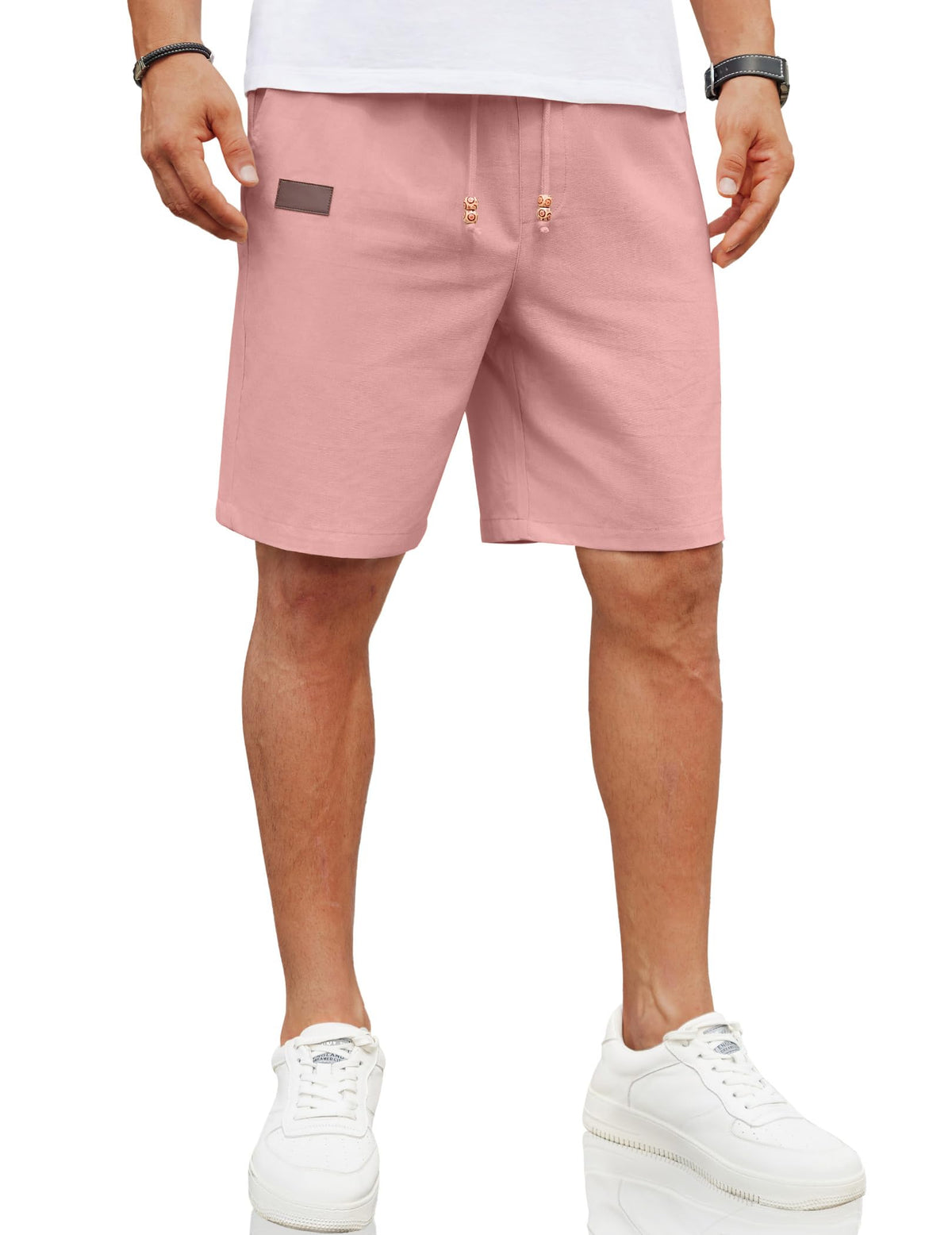 COOFANDY Mens Casual Linen Shorts Elastic Waist Drawstring Loose Fit Summer Beach Vacation Shorts with Pockets