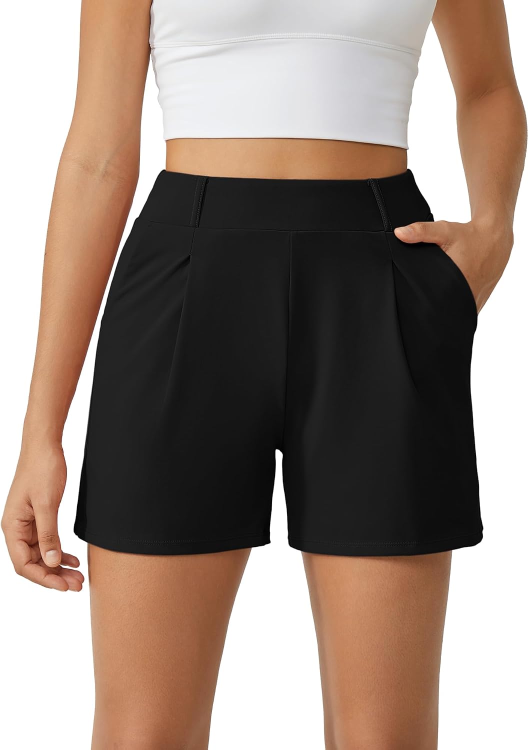G4Free EverGoing Dressy Casual Shorts for Women 4" High Waisted Summer Lounge Pleated Shorts with Pockets