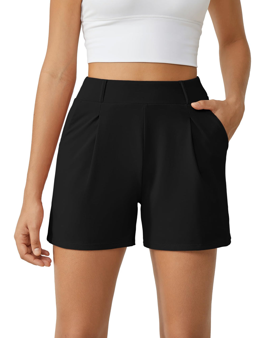 G4Free EverGoing Dressy Casual Shorts for Women 4" High Waisted Summer Lounge Pleated Shorts with Pockets