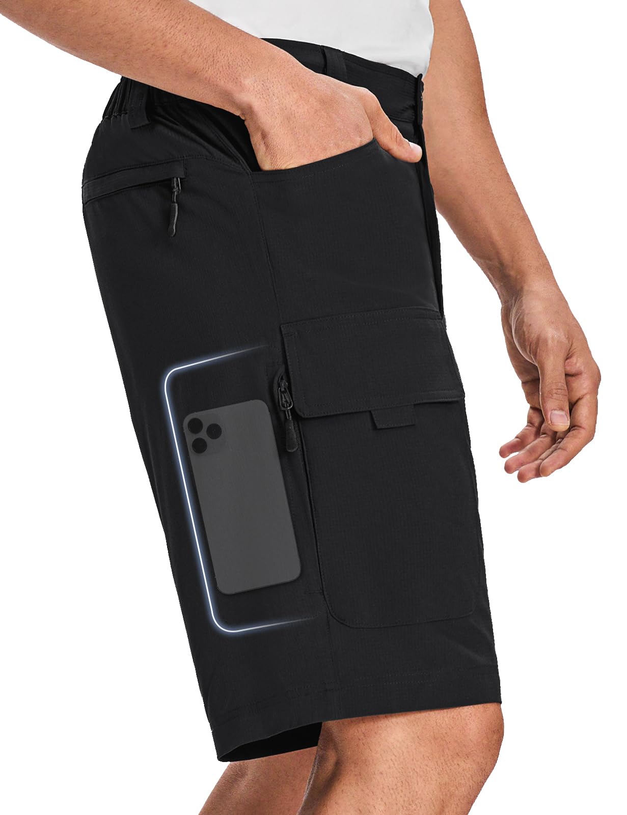 Moosehill Men’s Hiking Shorts Stretch Quick Dry Anti-Chafe 10" | Lightweight, 6 Pockets, Water Resistant, Flex Waist Zipper Phone Pocket, ideal for Summer Hikers Fisher, Trail to Town