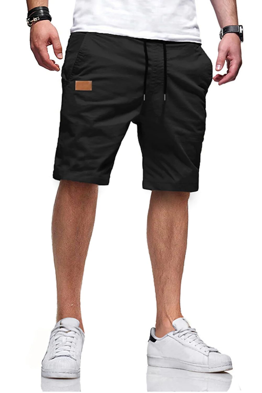 JMIERR Mens Cotton Stretch Shorts Casual Drawstring Twill Chino Shorts | Drawstring Waist, Phone Pockets, Golf, Summer Beach Cruise Outfits, Machine Wash