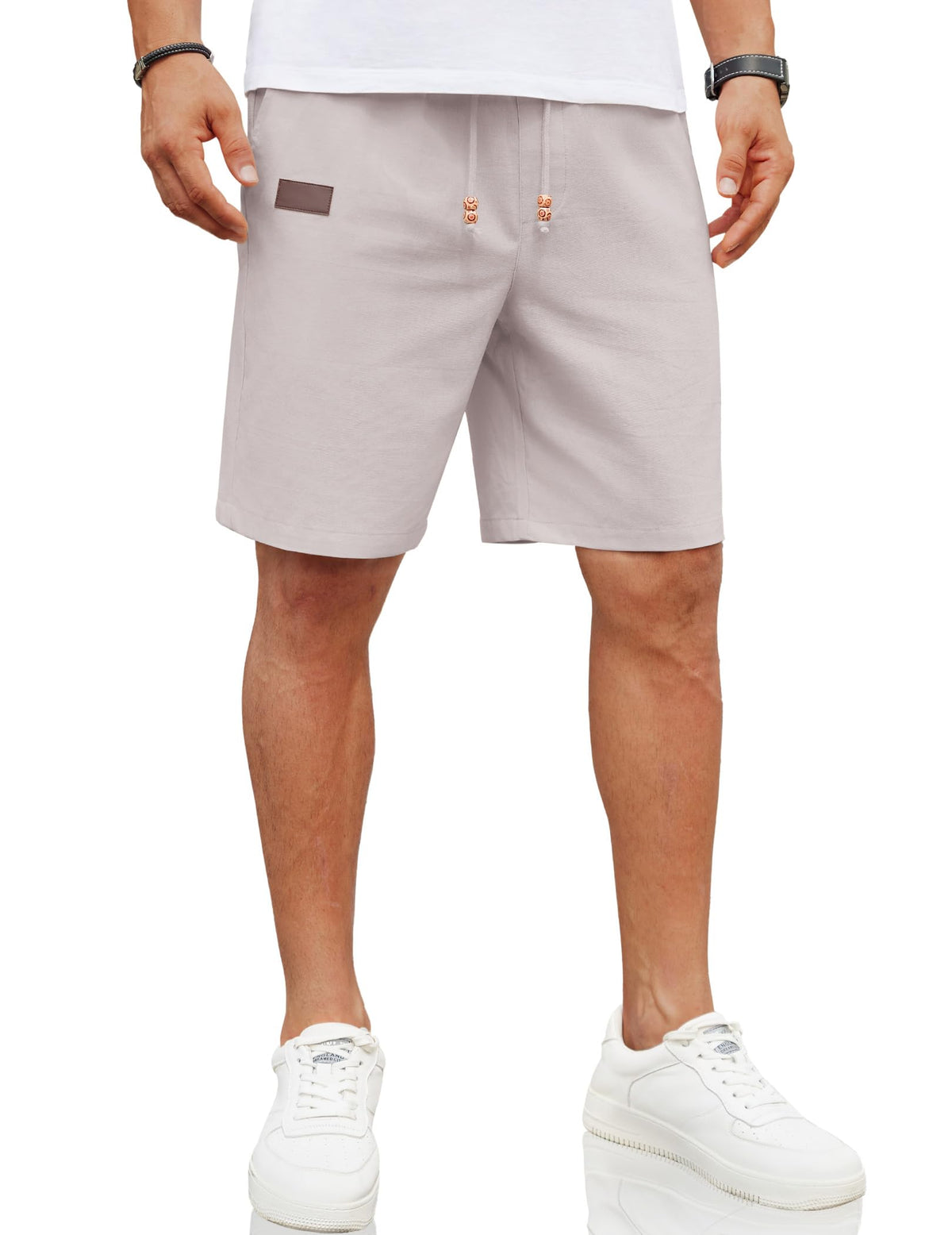 COOFANDY Mens Casual Linen Shorts Elastic Waist Drawstring Loose Fit Summer Beach Vacation Shorts with Pockets