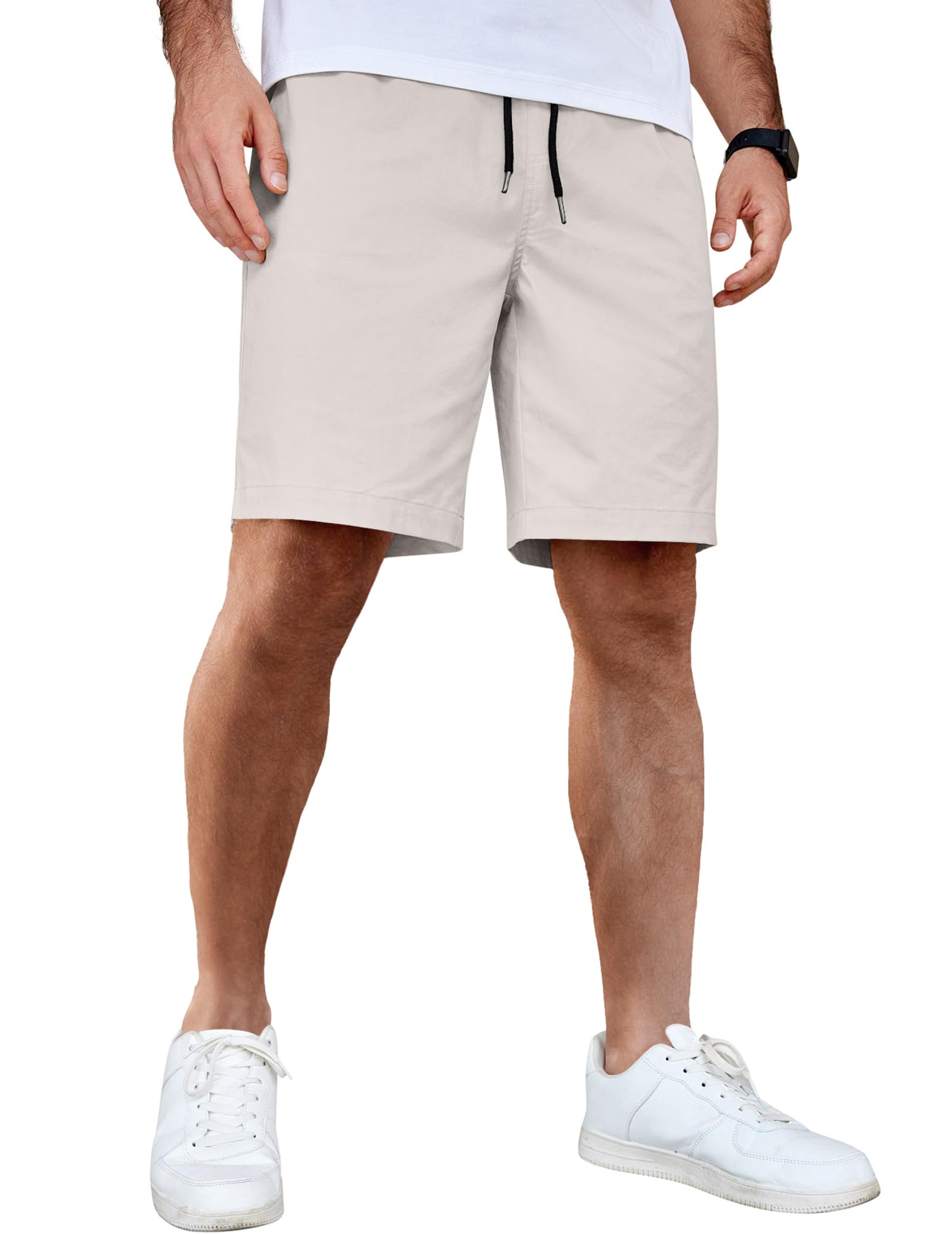 COOFANDY Men's Casual Shorts Cotton Elastic Waist Drawstring Shorts Lightweight Summer Beach Shorts