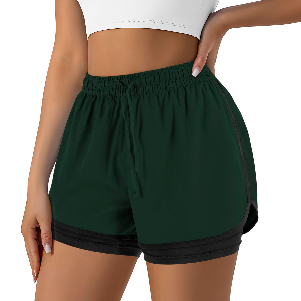 Yevrimow Women's 2 in 1 Running Shorts for Gym Yoga Workout Athletic Shorts High-Waisted Shorts with Liner Pockets
