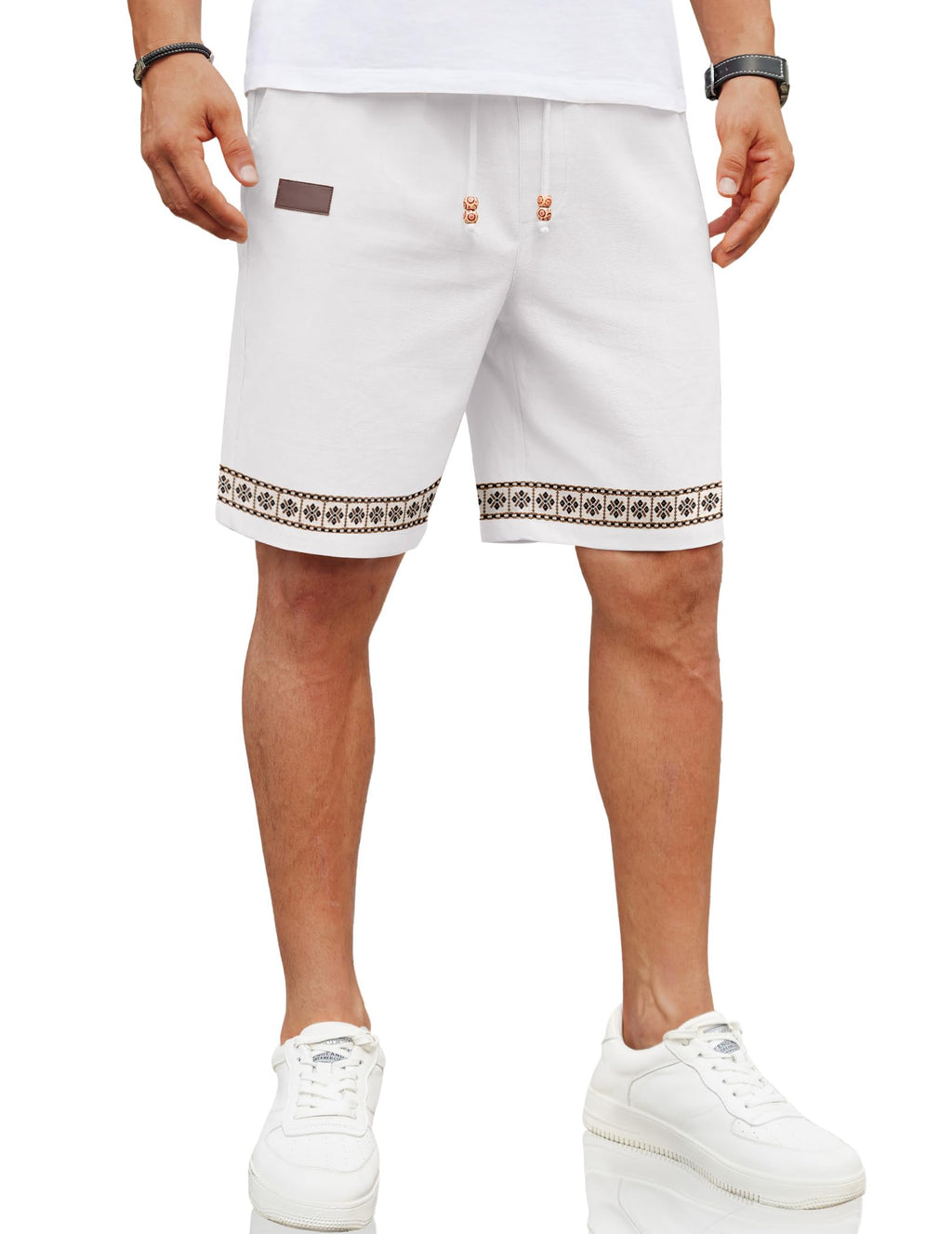 COOFANDY Mens Casual Linen Shorts Elastic Waist Drawstring Loose Fit Summer Beach Vacation Shorts with Pockets