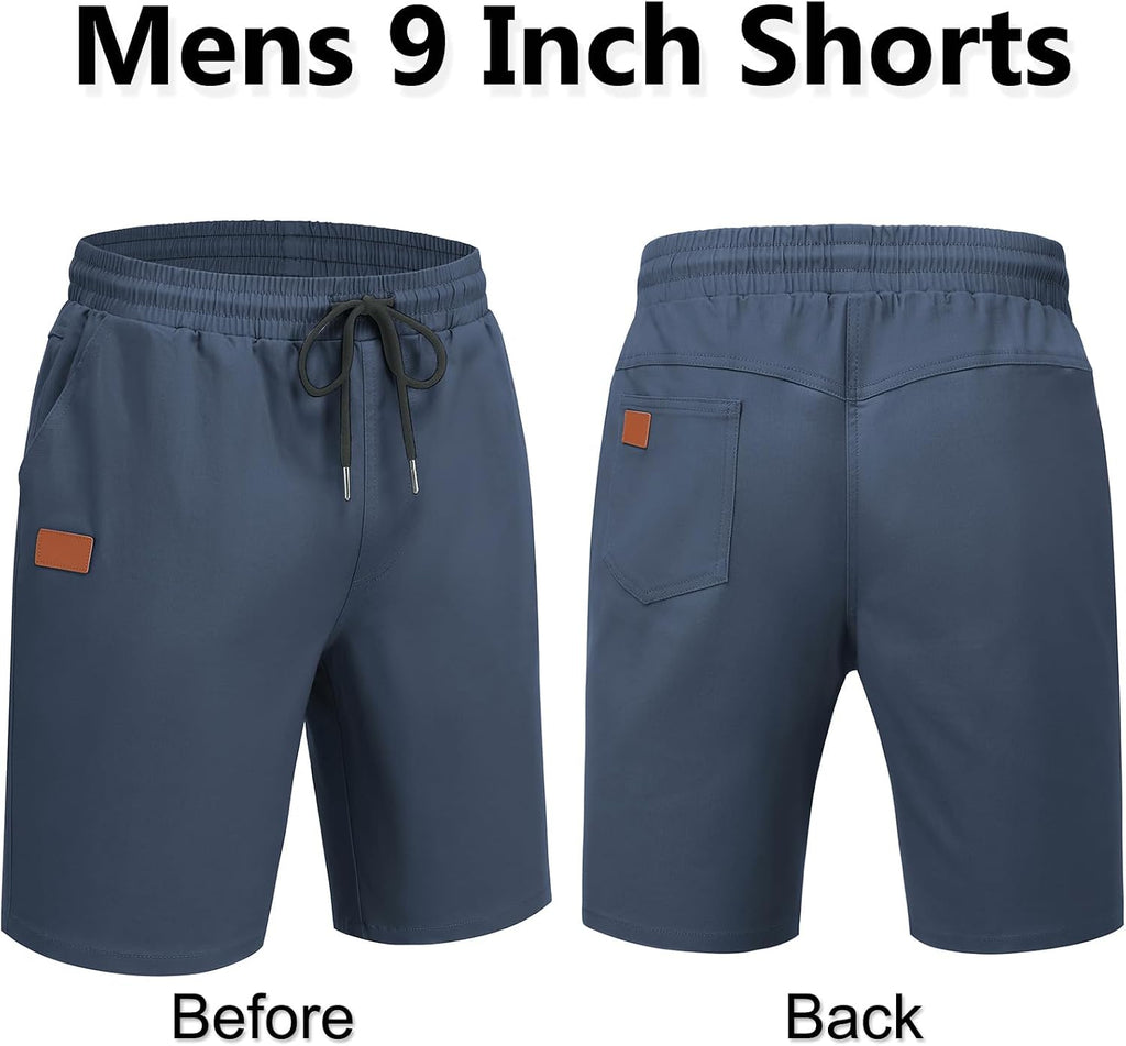 COOFANDY Mens Casual Shorts 9" Chino Cotton Shorts Summer Beach Drawstring Shorts with Pockets