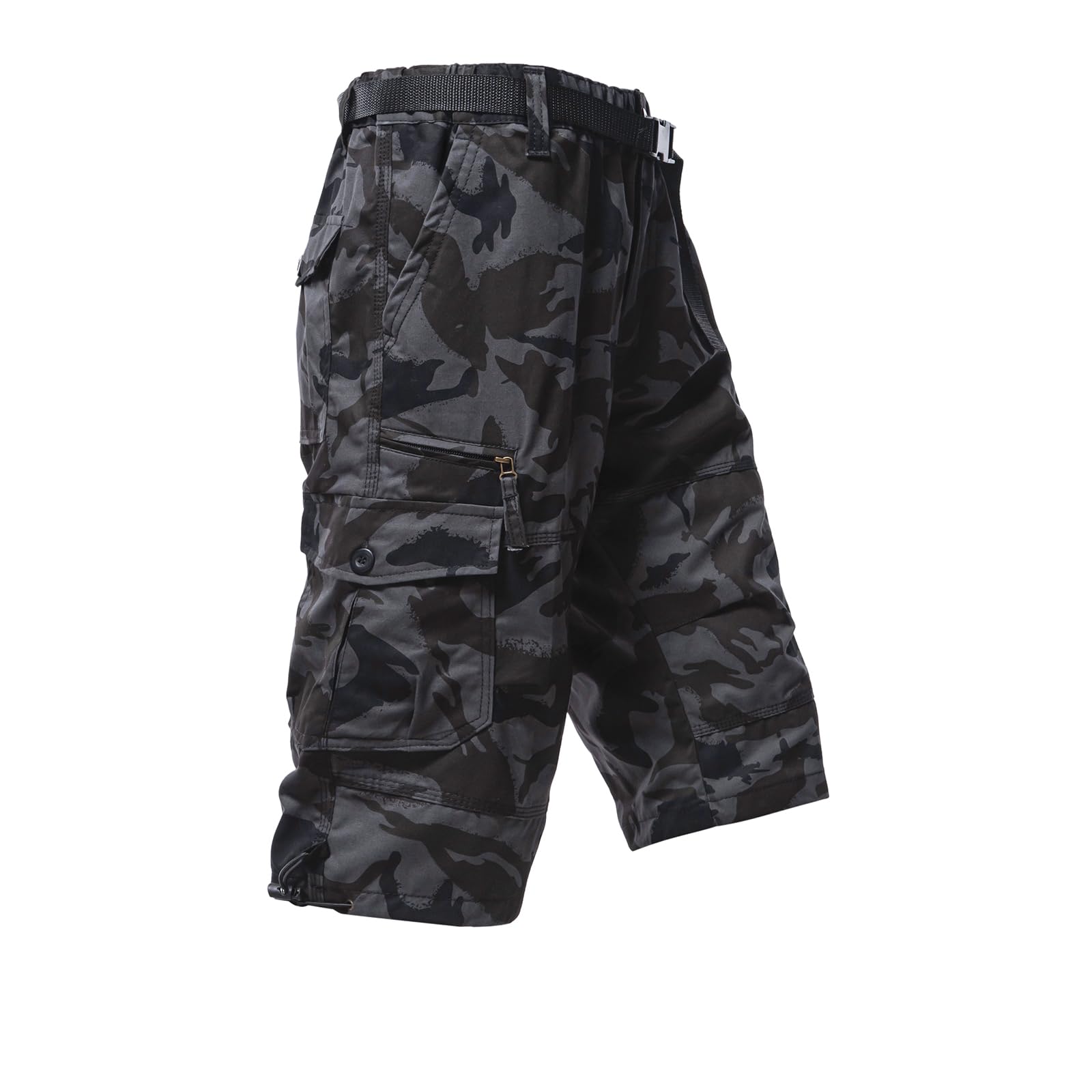 Mylldey Men's Cargo Shorts 3/4 Relaxed Fit Mens Running Shorts 7 Pockets Elastic Waist Cotton Hiking Shorts