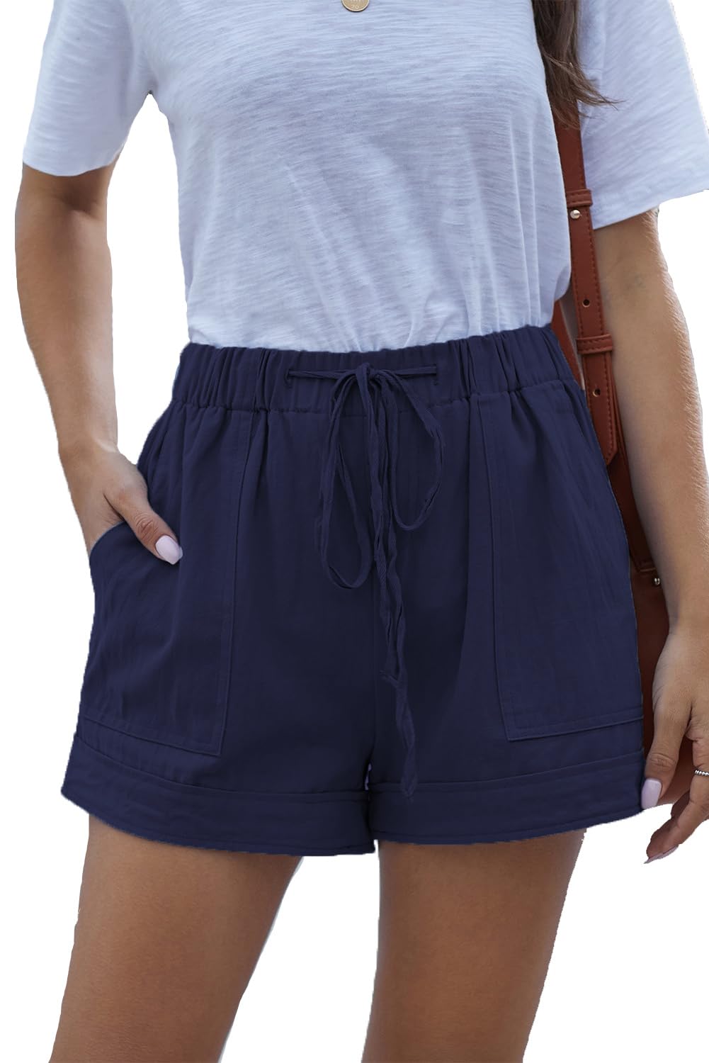 YOCUR Womens Lightweight Shorts Casual Baggy Trendy Hot Pants Elastic Waist Drawstring Comfy Shorts