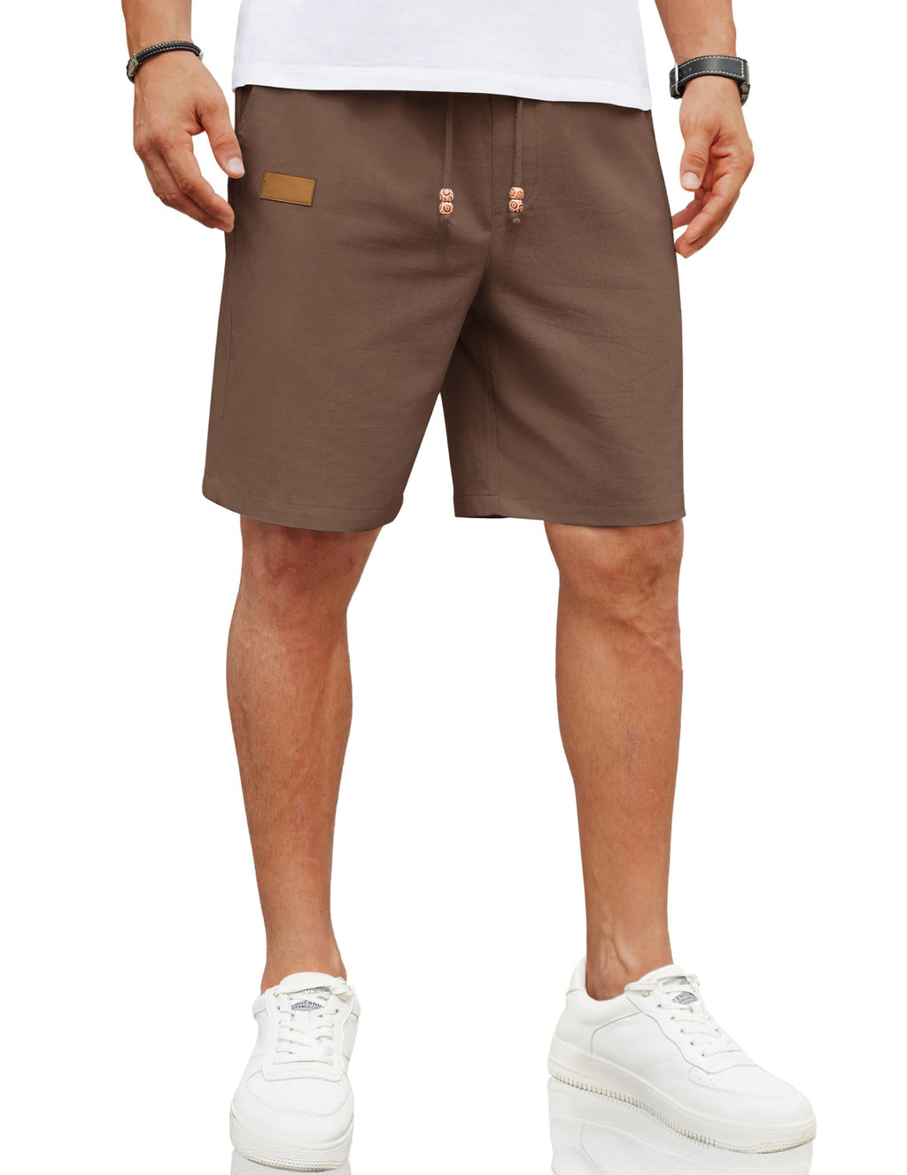 COOFANDY Mens Casual Linen Shorts Elastic Waist Drawstring Loose Fit Summer Beach Vacation Shorts with Pockets