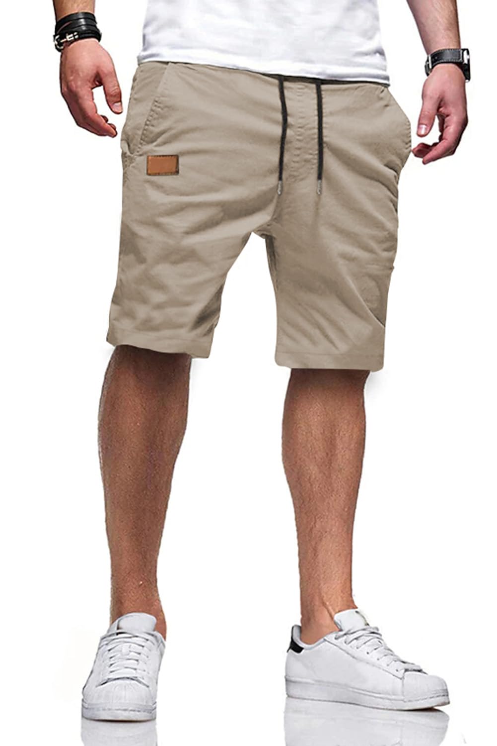 JMIERR Mens Cotton Stretch Shorts Casual Drawstring Twill Chino Shorts | Drawstring Waist, Phone Pockets, Golf, Summer Beach Cruise Outfits, Machine Wash
