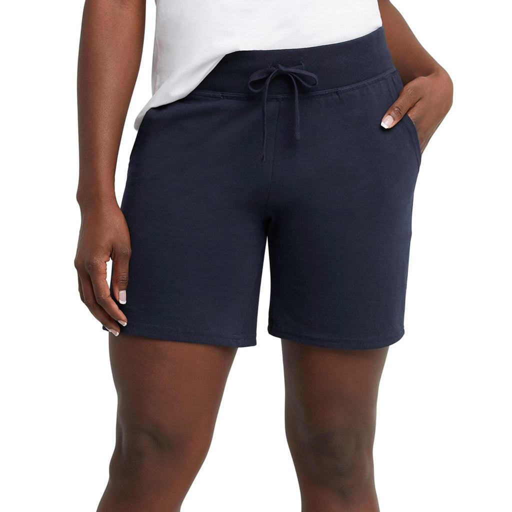 Hanes Women's Jersey Pocket Shorts, Drawstring Cotton Jersey Shorts, 7" Inseam
