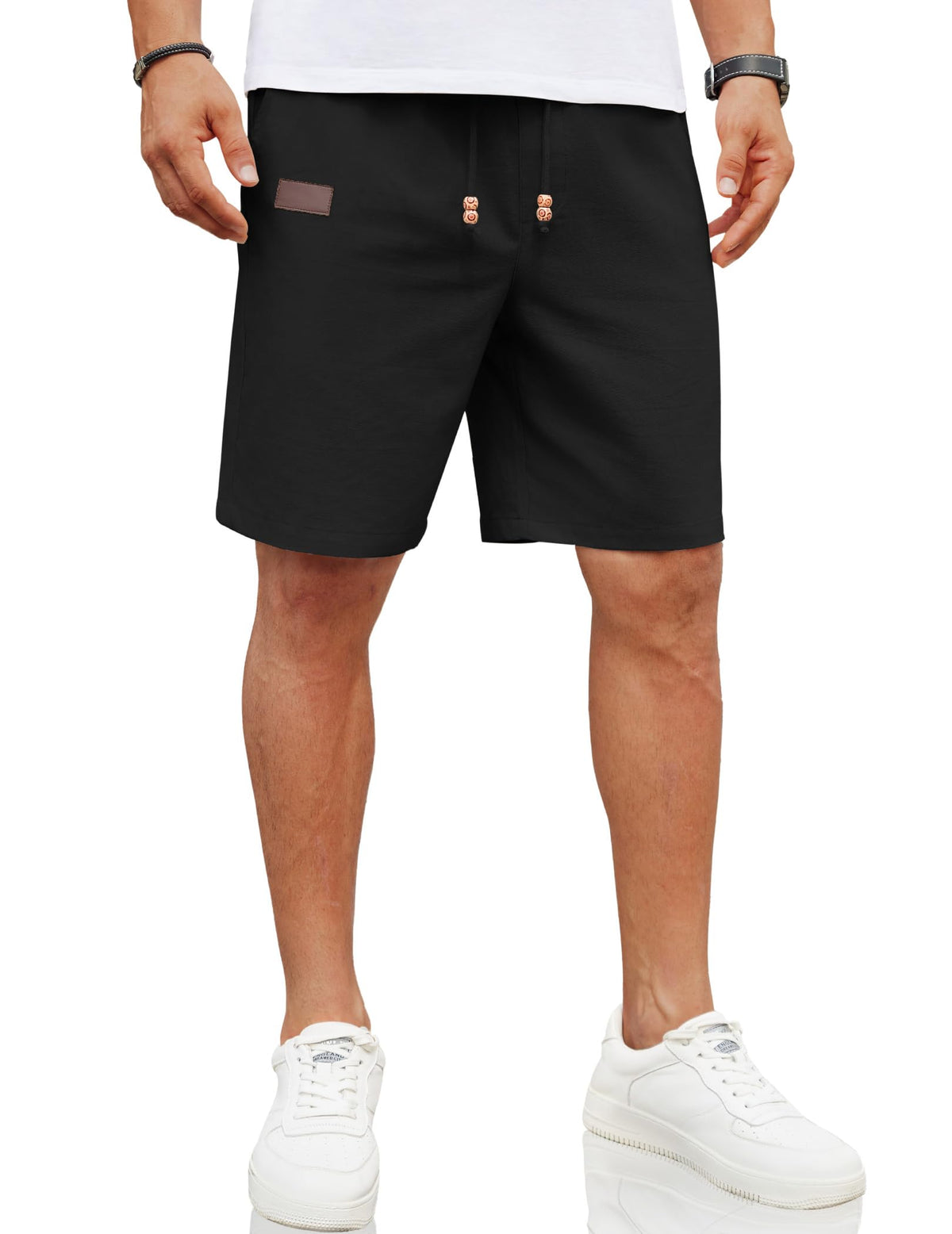 COOFANDY Mens Casual Linen Shorts Elastic Waist Drawstring Loose Fit Summer Beach Vacation Shorts with Pockets