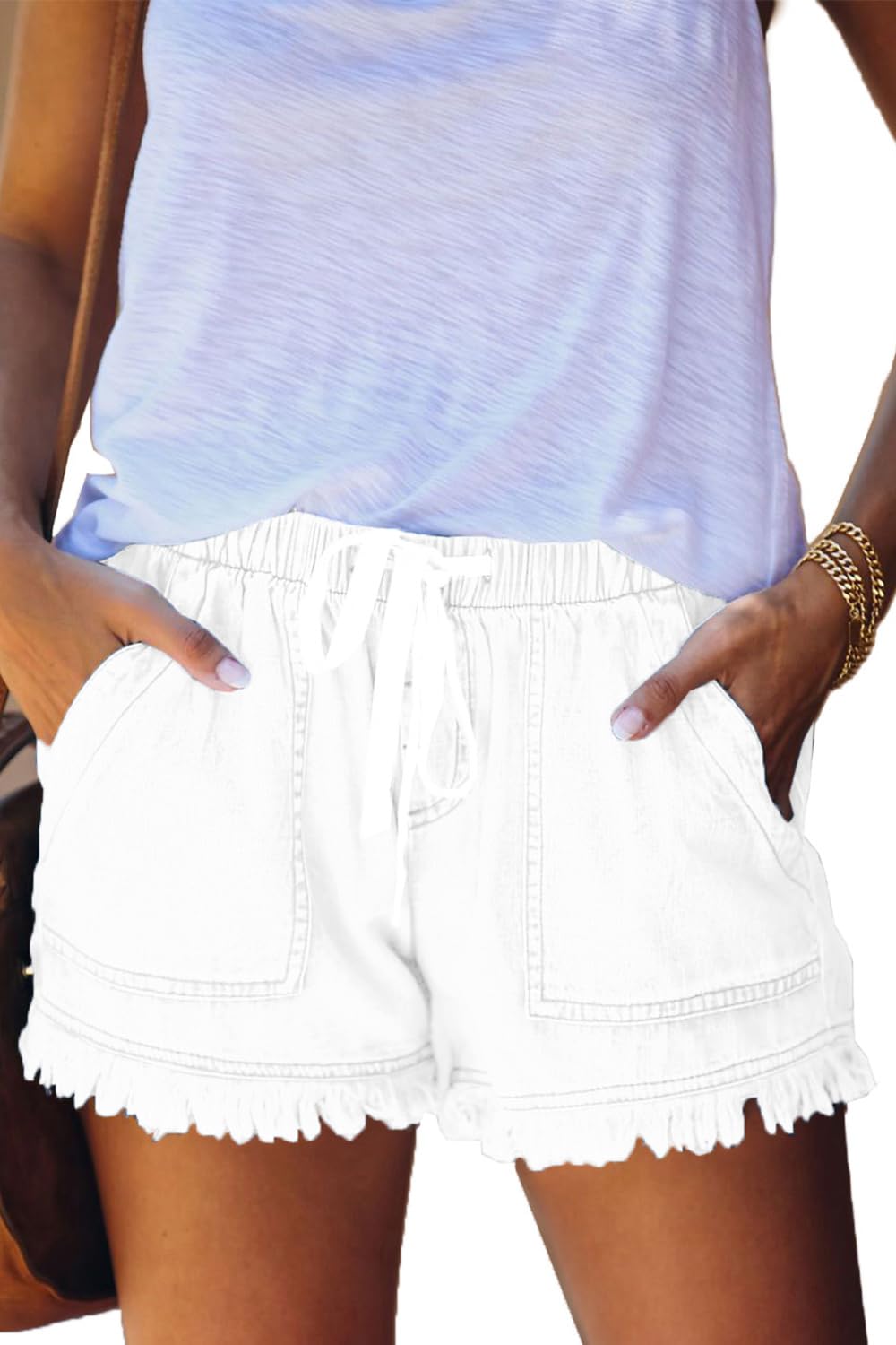 YOCUR Womens Lightweight Shorts Casual Baggy Trendy Hot Pants Elastic Waist Drawstring Comfy Shorts