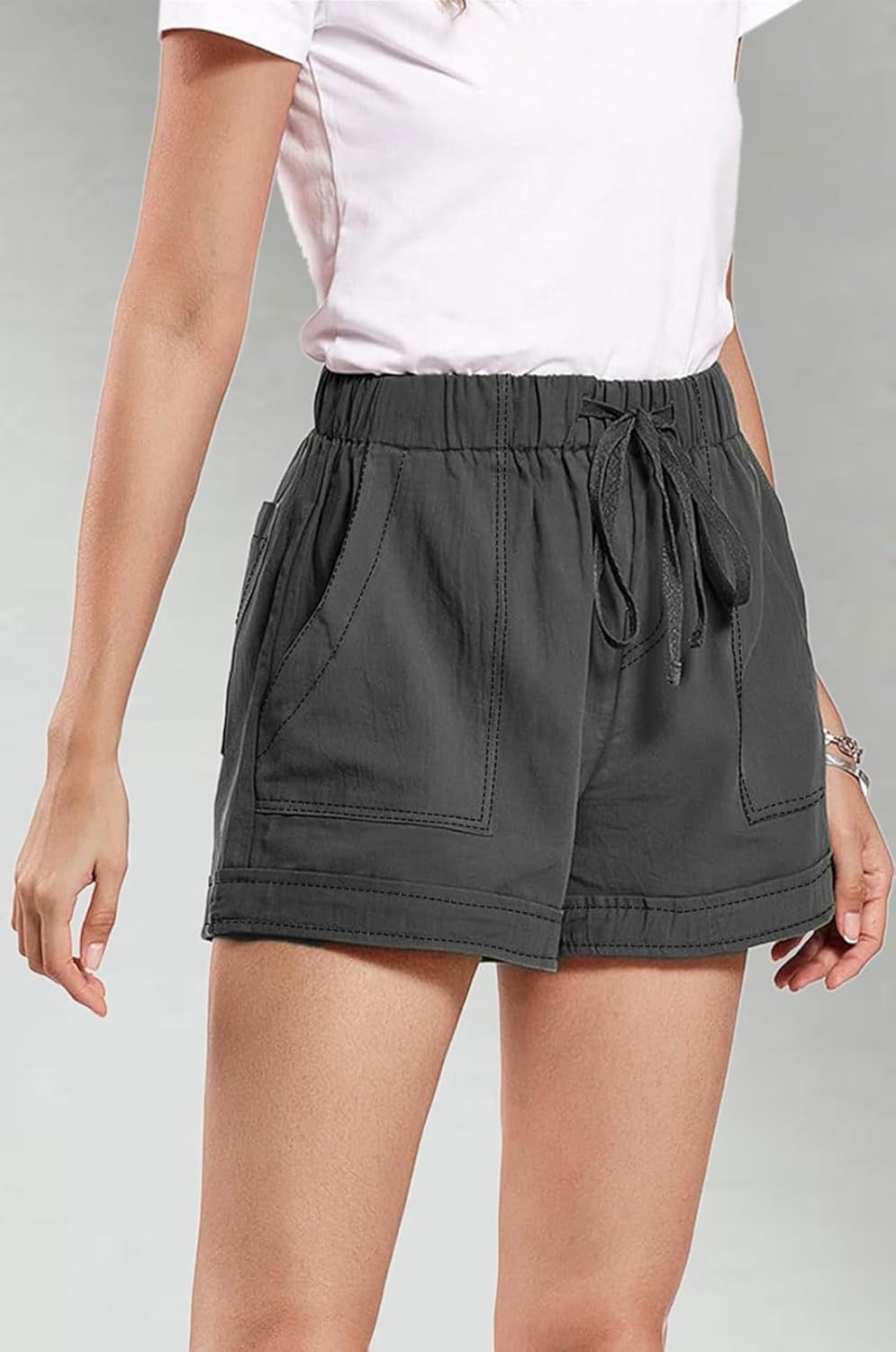 Wielsscca Womens Drawstring Shorts Summer Elastic Waist Casual Lightweight with Pockets