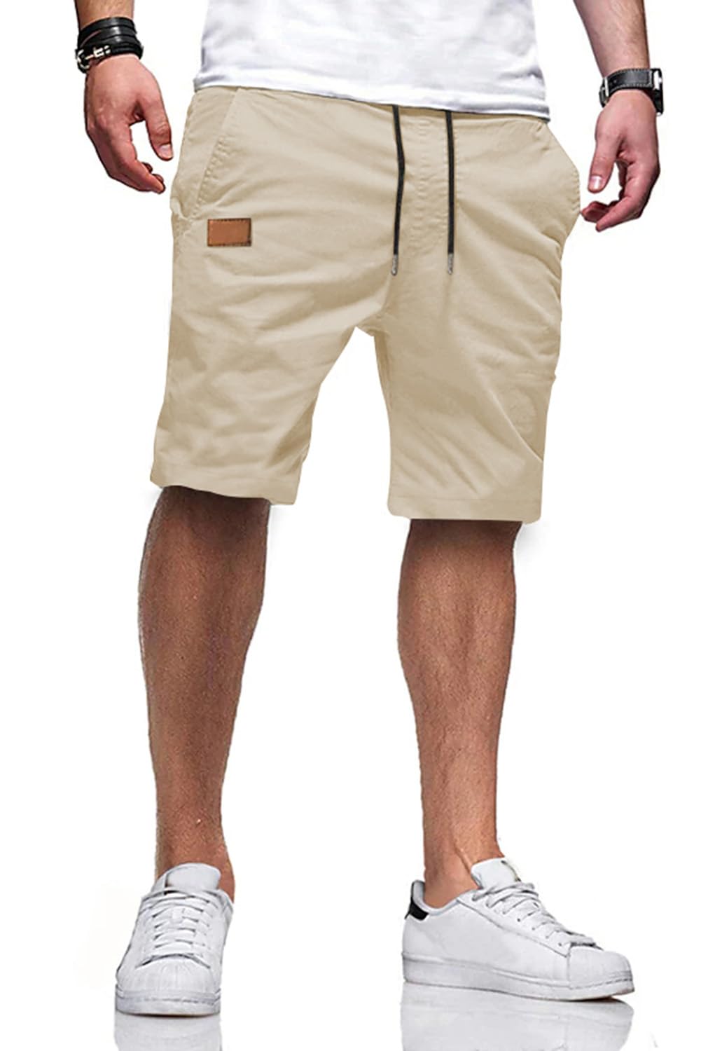 JMIERR Mens Cotton Stretch Shorts Casual Drawstring Twill Chino Shorts | Drawstring Waist, Phone Pockets, Golf, Summer Beach Cruise Outfits, Machine Wash