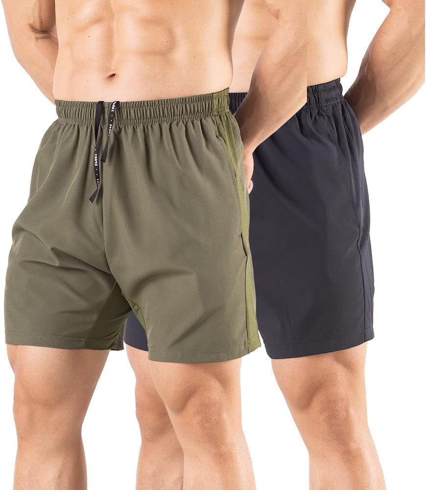 Gaglg Men's 5" Running Shorts 2 Pack Quick Dry Athletic Workout Gym Shorts with Zipper Pockets